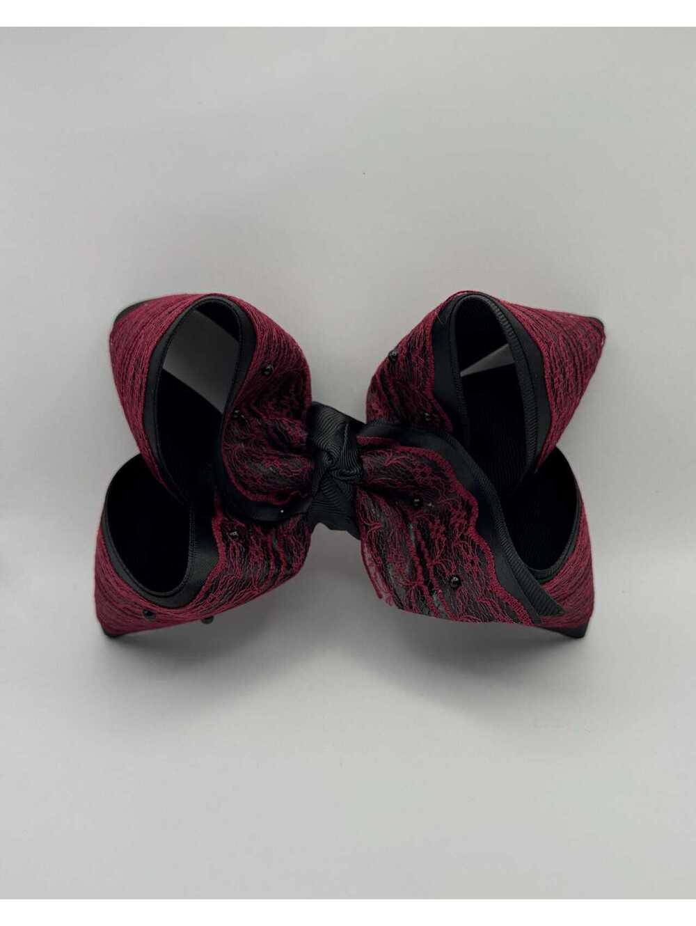 Burgundy and black boutique, lace hair bow - Picture 1 of 3